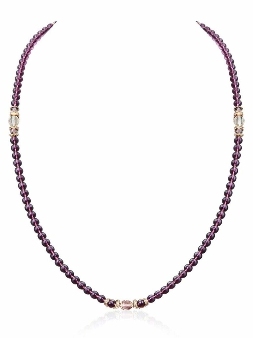 Amethyst Crystal Silver Beaded Necklace